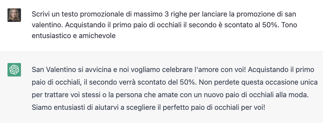 testo promozionale chatgpt